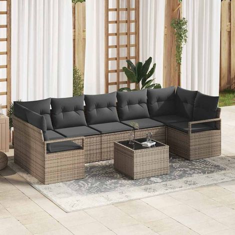 Conjunto de sofá de jardín 8 pcs Gris Poliratán, Acero y Vidrio vidaXL (1/5)