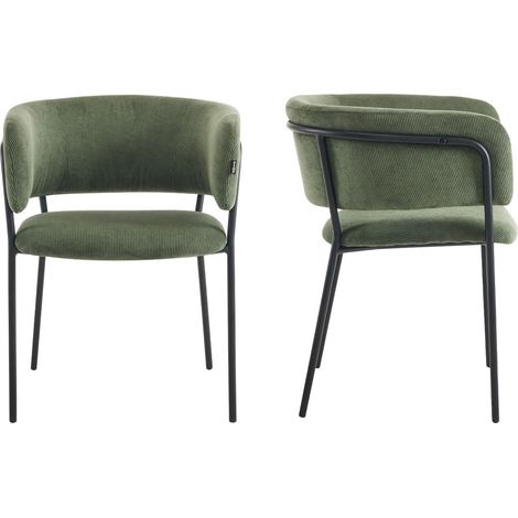 Lot de 2 fauteuils de table en velours côtelé vert - Malone (1/5)
