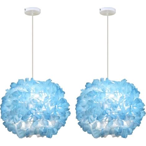 2pcs Lustre Suspension Moderne en Plume,30cm Lampe de Plafond Style Nordique Abat-jour en Plume Bleu pour Salon Chambre (1/5)