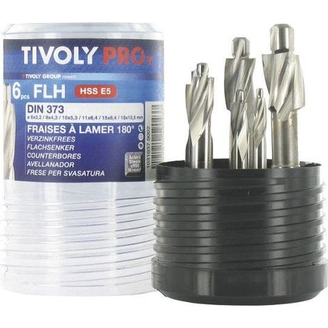 Fraise à lamer HSSE5 a 180° (coffret de 6 pieces) - Tivoly