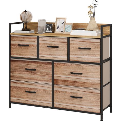 Commode 7 tiroirs meuble de rangement tiroir en tissu pliant - structure acier noir - 98 x 29 x 85 cm