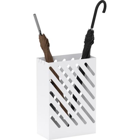 Portaombrelli di Design con Vaschetta Raccogli Gocce e 4 Ganci in Metallo, 28x14x41 cm, Bianco (1/5)