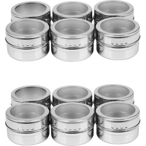 12 Pcs / Ensemble Pot A Epices Magnetique A Couvercle Transparent Pots de Recipient de Stockage de Sauce D'Epice En Acier Inoxydable Porte-Condiment (1/4)