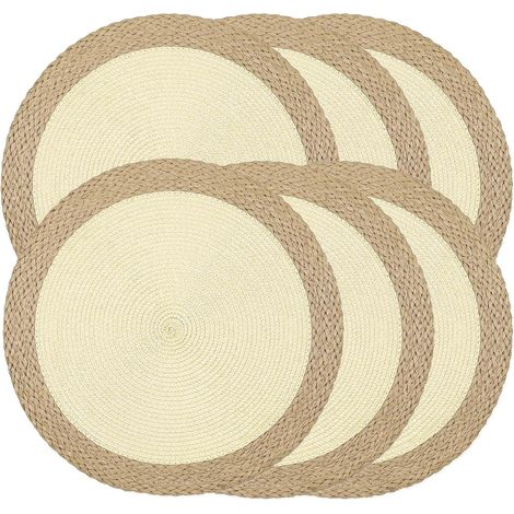 Lot de 6 napperons ronds tressés de 38 cm lavables et faciles à nettoyer résistants à la chaleur pour table de salle à manger décorés pour les fêtes des vacances utilisation intérieure et'Bord Large B (1/5)