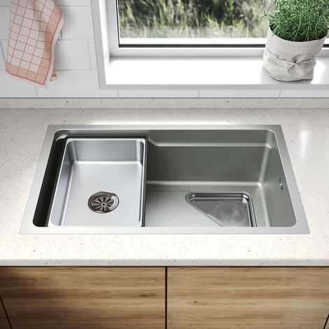 SONNI 304 SUS Edelstahl Küchenspüle mit 1 Becken, Einbecken Unterbauspüle mit Abtropfkorb Dreieckiges Abfallsieb Schmale Seite, Silber, 70×43cm