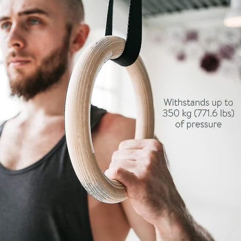 BelleRise - Anneaux de gymnastique en bois avec sangles de suspension, lot de 2, réglables, 6 mètres, sport à domicile