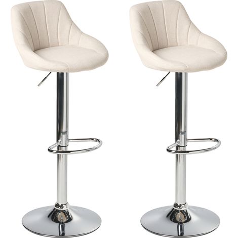 Conjunto de 2 sillas giratorias de bar tradicionales con reposapiés altura ajustable tapizadas en tela beige claro Lucca (1/5)