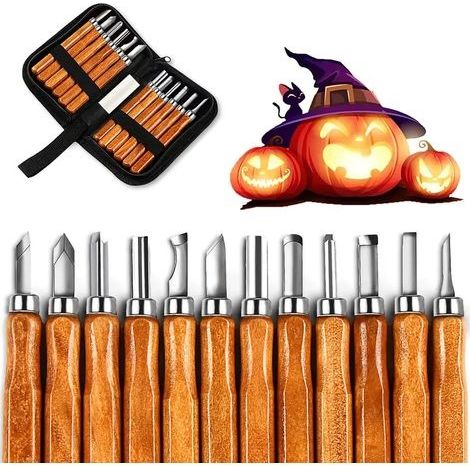 Ensemble de 12 couteaux à découper sur bois SK5 pour sculpter des cadeaux, des citrouilles, des objets artisanaux de sculpture sur bois, adapté aux débutants et aux professionnels (1/5)