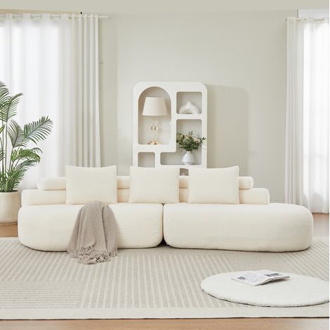 Divano modulare in ciniglia 2 pezzi, 3 posti, beige chiaro OKMYHOME (1/5)