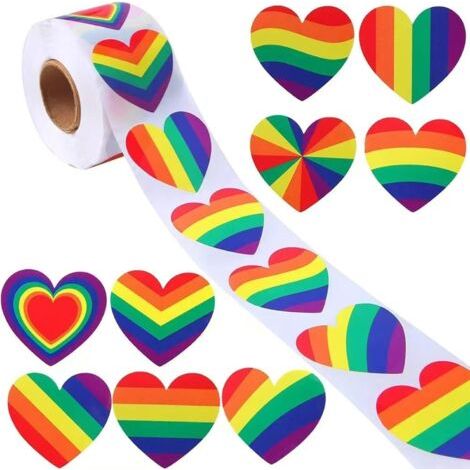 Lot de 500 autocollants en forme de cœur arc-en-ciel pour emballage de Saint-Valentin (1/4)