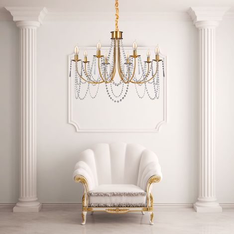 LAMPADARIO APP766-8CP CRISTALLO ORO CANDELE 8-PUNTI LUCE E14 75X75X48,5-118,5CM