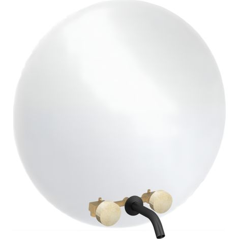 Espejo LED redondo de 3 orificios + mezclador de lavabo empotrado de 3 orificios JACOB DELAFON Grands Boulevards travertino jaspeado arena y negro