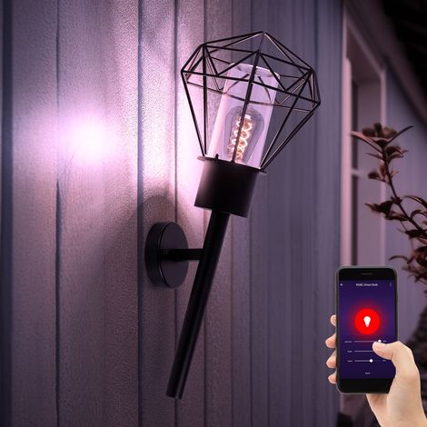 Lampada da parete per esterni lampada da giardino in acciaio inox torcia lampada da parete griglia nera, controllo app CCT, LED Smart RGB 8,5W 806Lm, H 28,5 cm