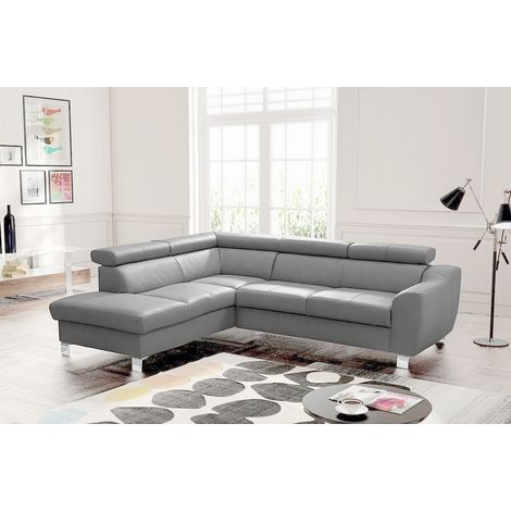Canapé d'angle en cuir italien de luxe 5 places ASTERO, gris clair, angle gauche (1/4)