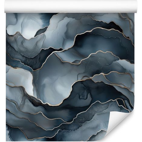 Papier peint bleu marine à l'encre pour salon et chambre 50x1000 cm (1/5)