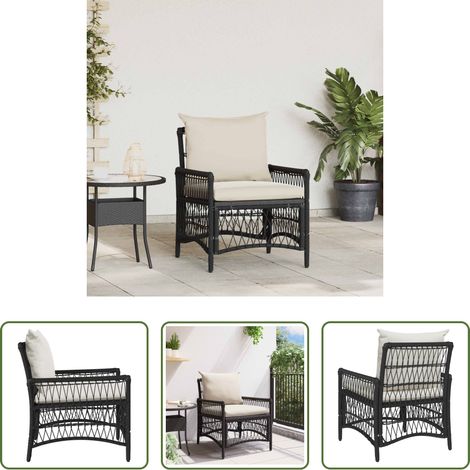 vidaXL Gartenstuhl Schwarz -  Gartenstuhl mit Kissen Schwarz 73 x 61 x 77 cm Poly-Rattan