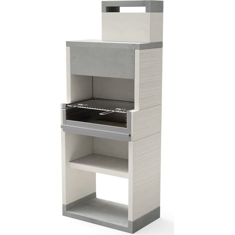 TUOZI - Barbecue fixe inox pour bois et charbon modèle VENIT FLEX PLUS HOTTE [F] (Gris/Blanc - 78 x 47 x 197 cm) REF: T00535 - Résistant aux intempéries (1/2)