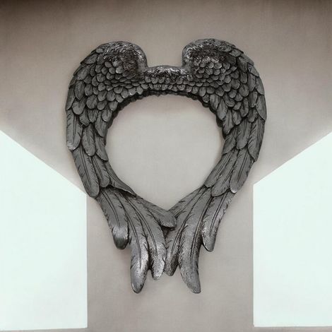 Wing Design Mirror - L8 x W38 x H57 cm - Antique Silver