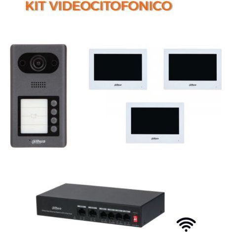 Dahua Kit videocitofonico IP - Wi-Fi Posto esterno VTO3211D-P4-S2 + Switch PFS3006-4ET-36 + Monitor 7" VTH2621GW-WP Nr.03 Monitor