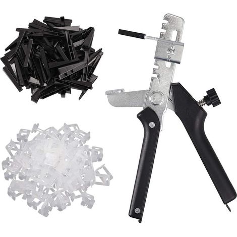 Kit de Système de Nivellement de Carrelage avec 1 Pince+100 Cales Réutilisable+100 Clips 1.5MM Kit Nivellement Carrelage pour 416mm Épaisseur de Tuile Construction de Mur/Sol en Céramique (1/5)