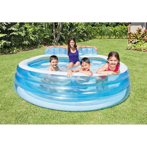 Trade Shop - Familienpool mit aufblasbarem Schwimmzentrumstuhl 229 x 218 x 79 cm mit 3 Ringen 57190 - (1/5)