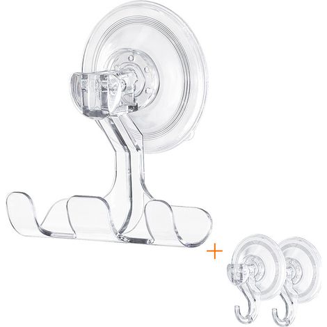 Crochet à ventouse transparent salle de bain poinçon gratuit crochet collant Type de mur d'aspiration porte de cuisine en plastique crochet arrière-1 trois crochets + 2 crochets simples (1/5)
