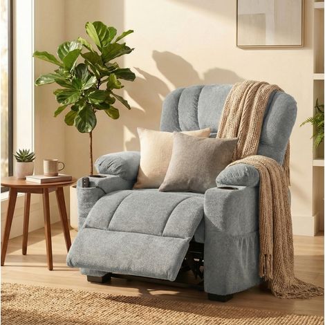Sillón relax eléctrico 150°, USB, 2 posavasos, 2 memorias, gris DESVIAE (1/5)