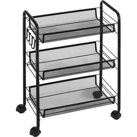 Chariot à 3 niveaux avec paniers desserte à roulettes chariot de rangement roulante 45 x 26,5 x 63 cm Noir