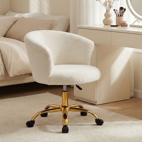Chaise de bureau ergonomique réglable en hauteur, siège pivotant confortable, piètement en acier blanc (1/5)