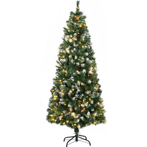 Sapin de Noël artificiel avec guirlande lumineuse, 703 branches, 250 LED, 30 pommes de pin, pied pliable, 180 cm de haut, 80 cm de diamètre, vert