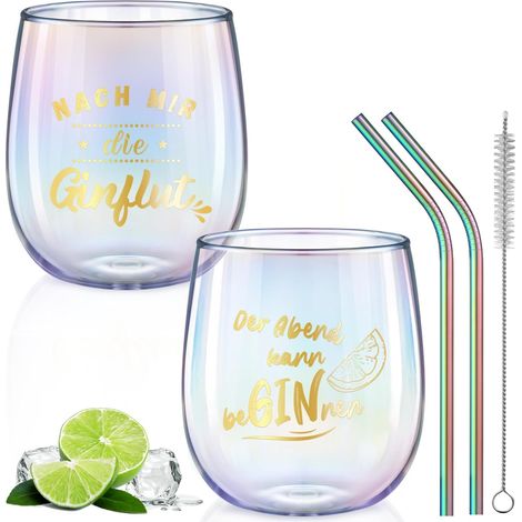 Lot de 2 Verres à gin,450 ml,Borosilicate,Multicolore,Avec dictons,Cocktails,Cadeau (1/5)