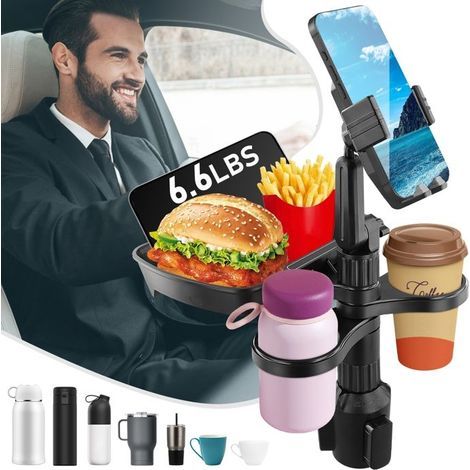 TTLIFE Auto-Getränkehalter mit Tisch, Auto-Getränkehalter mit Handyhalterung und 360-Grad-Drehtisch (1/5)