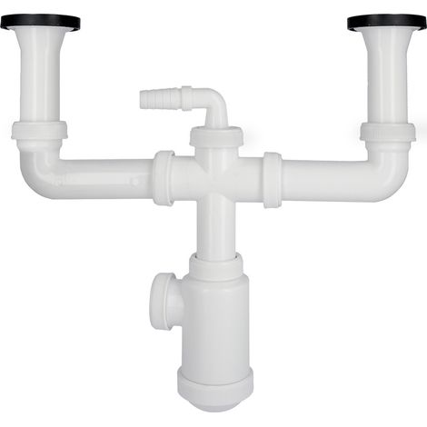 Doppelsiphon mit ausziehbarem 1-1/2"-Ventil mit Ø 70-mm-Abläufen. Siphon für Küchenspüle, Evakuierungssiphon