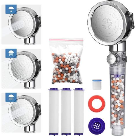 Duschkopf mit Anti-Kalk-Filter, 3 Modi, Wassersparend, Hochdruck, Universal-Duschkopf (1/5)