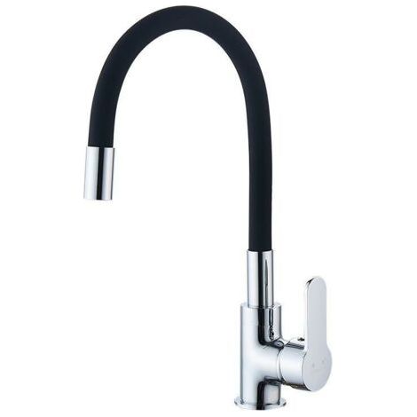 Küchenarmatur mit flexiblem Auslauf, Einhebel-Spültischarmatur, Chrom, Schwarz, mit Wasserzulaufschlauch, Warm- und Kaltwasser FLITI