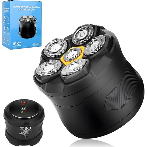 Rasoir Tete Chauve Homme, Rasoir Electriques Hommes 2 Vitesses, 6D Flexible Rasoir Crane Homme Chauve, Tondeuse Crane Chauve IPX7 Étanche, Tête Magnétique, Humide/sec, avec Écran LED (1/5)