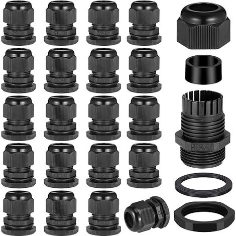 Zocipro 20Pcs Presse-étoupes M20, Presse-étoupe IP68 Passe Cable Etanche Gris pour Extérieur, Jardin, Boîte de Commutation, Boîte de Jonction (1/5)