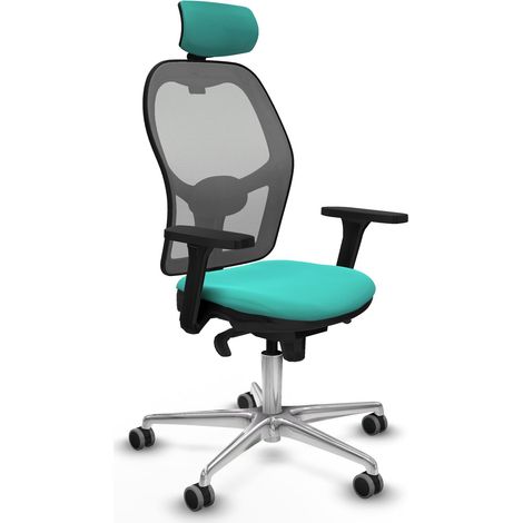 Jorquera sincro malla gris similpiel turquesa brazos 3D base aluminio cabecero 2D ruedas 65mm engomada (1/5)