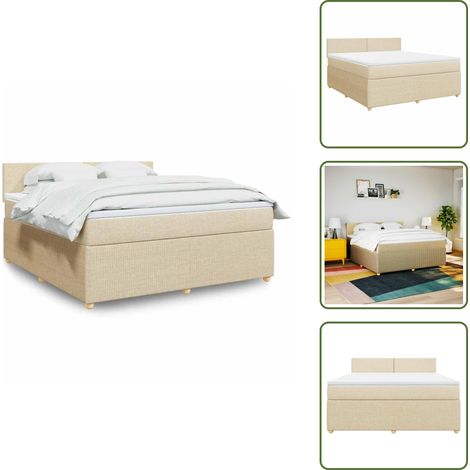 The Living Store Boxspringbett mit Matratze Creme 180x200 cm Stoff - Matratze (1/5)