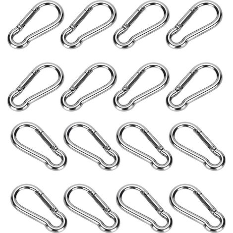 Set mit 16 selbstsichernden Edelstahl-Karabinern – zum Klettern, Campen und für Taschen – 40 x 20 mm (1/5)