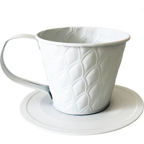 Cache pot en métal blanc en forme de tasse (1/3)