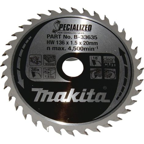 Makita SPECIALIZED B-33635 Hartmetall Kreissägeblatt 136 x 20 x 1 mm Zähneanzahl: 36 1 St. (1/3)