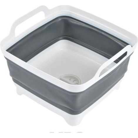 Bassine rétractable en plastique avec bouchon de vidange - Blanc/Gris - 9 L (1/2)
