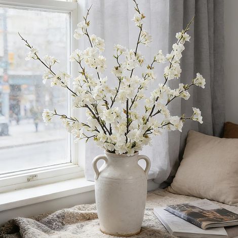 Lot de 4 Fleurs de Cerisier artificielles en Soie pour Mariage, Maison, Bureau, fête (Blanc-1) (1/5)