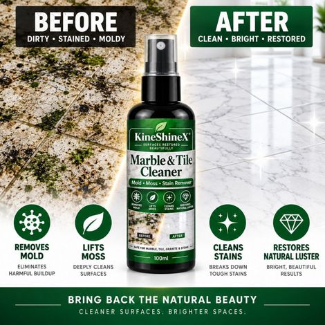 KineShineX Tile & Marble Cleaning Spray: Cleans and polishes granite floor tiles, removing stains and limescale. (1/5)