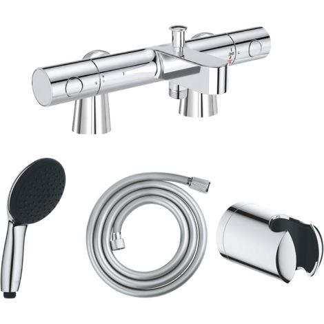 GROHE Precision Get – Mezclador termostático de baño con barra de ducha Idro'Flex, teleducha Start de 2 chorros, flexo y soporte. (1/4)