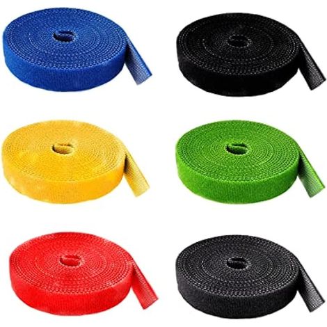 6 Rouleau Sangles de Câble, Attaches de Câble, Bande Réutilisable, Serres cables Ruban de Fixation Bande à Crochet Auto-Agrippant Organisateur pour Cordes et Câble Electrique, 6 Couleurs (1/5)