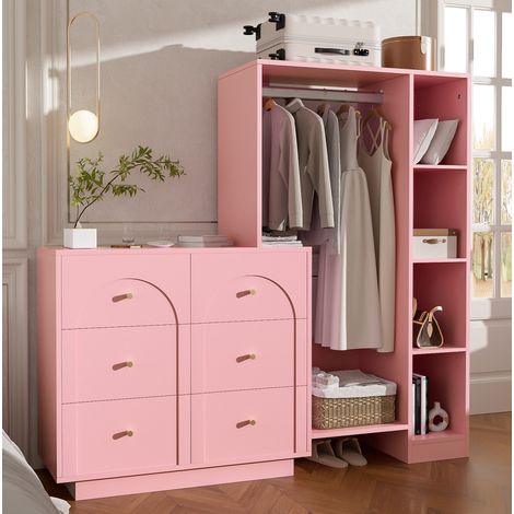 Armadio aperto 139x35x133 cm in pannelli di legno rosa con contenitore FLORAGRACE (1/5)