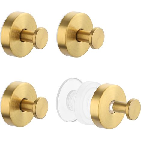 Ganchos de baño con ventosa, paquete de 4, ganchos con ventosas resistentes, toalleros sin taladro, impermeables y reutilizables, para toallas y albornoces (dorados) (1/5)