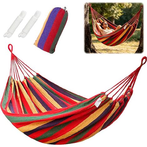 Cotton Hammock 190 x 150 cm Double Portable Camping Hammock with Travel Bag, Supports 200 kg, Durable Thick Canvas Fabric, for Garden, Camping (1/5)